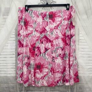NEW Allison Daley Size 22W Plus Floral A-Line Skirt Pink Gray Knee Elastic Waist